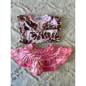 Build A Bear Workshop BABW Brown Pink Satin Lined Top Pink Velvet Velour Skirt
